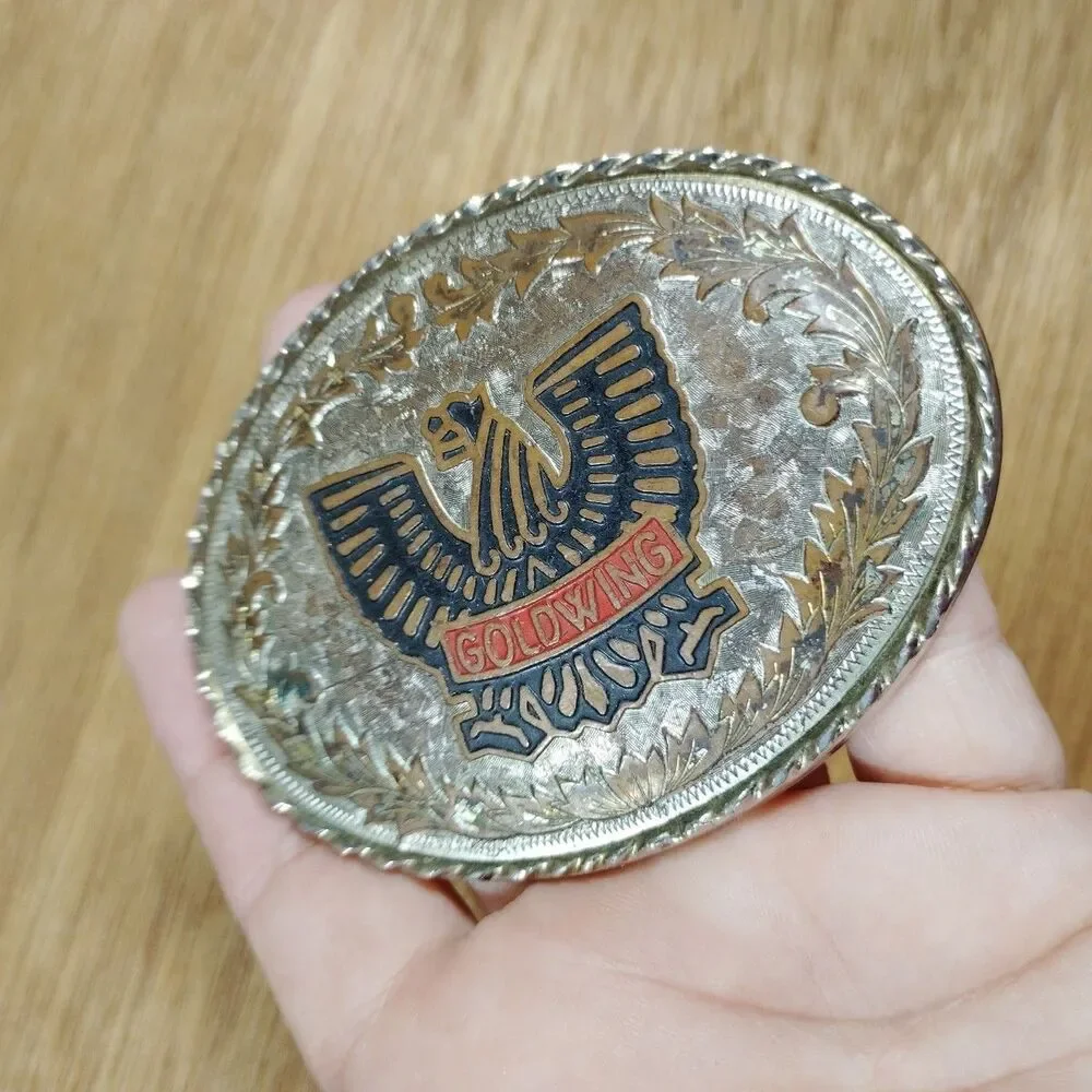 Honda GoldWing Belt Buckle Gold Silver Made In USA Vintage Thunderbird Biker